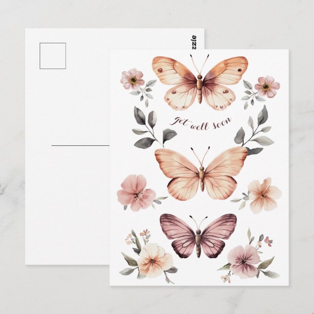 Postal Las mariposas acuarelas Florals se recuperan muy p (Anverso / Reverso)
