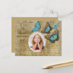 Postal Las mariposas azules vintage de Steampunk en el pe