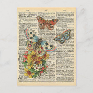 Postal Las mariposas coloridas del arte del diccionario d