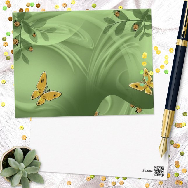 Postal Las Mariposas De Arte Whimsical En El Verde (Subido por el creador)