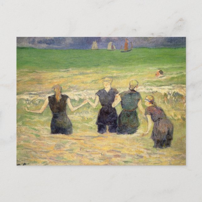 Postal Las mujeres bañan a Dieppe por Paul Gauguin (Anverso)