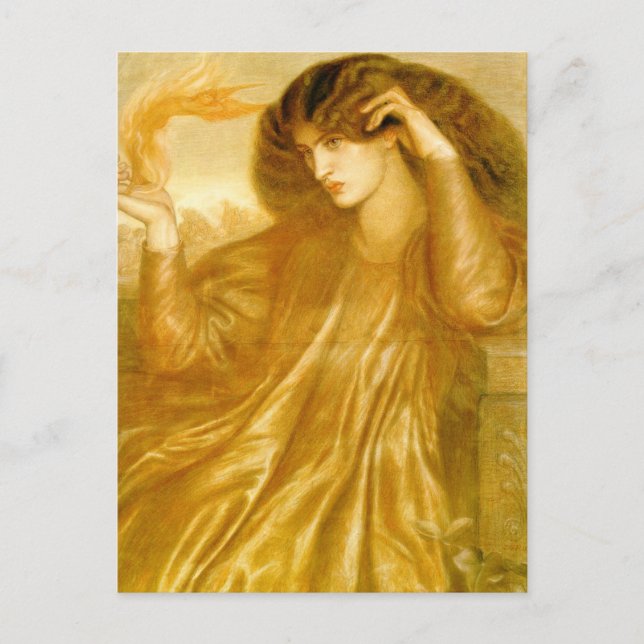 Postal Las mujeres de la llama de Dante Gabriel Rossetti (Anverso)