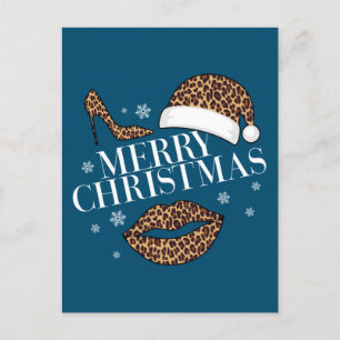 Postal Las mujeres de Merry Christmas leopard print