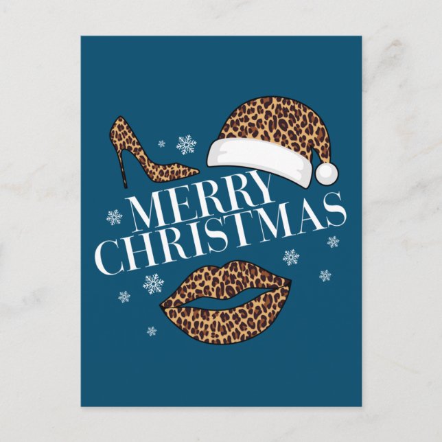 Postal Las mujeres de Merry Christmas leopard print (Anverso)