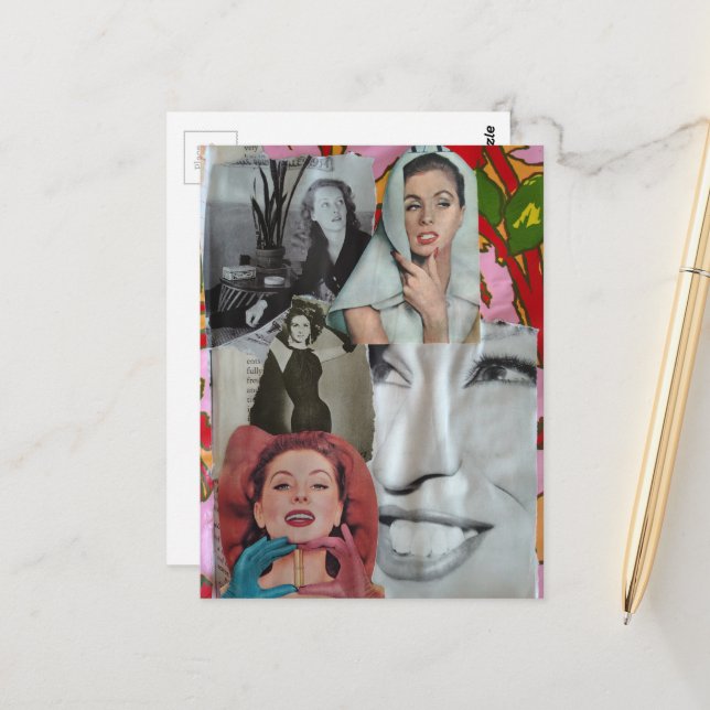 Postal Las mujeres retro collage (Anverso/Reverso In Situ)