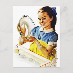 Postal Las mujeres retro de la cosecha Chica haciendo los