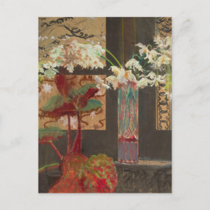 Postal Las orquídeas blancas y un peón   Leon Wyczółkowsk