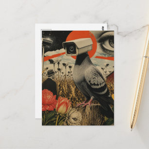 Postal Las palomas espías en los campos Collage surrealis
