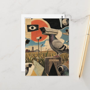 Postal Las palomas espías surrealistas en el collage de c
