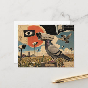 Postal Las palomas espías surrealistas en el collage de c