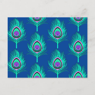 Postal Las plumas de pavo real, Aqua en azul de alto coba