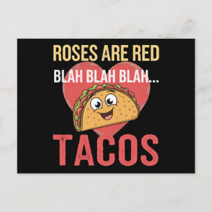 Postal Las Rosas Son Rojas Blah Tacos Día de San Valentín
