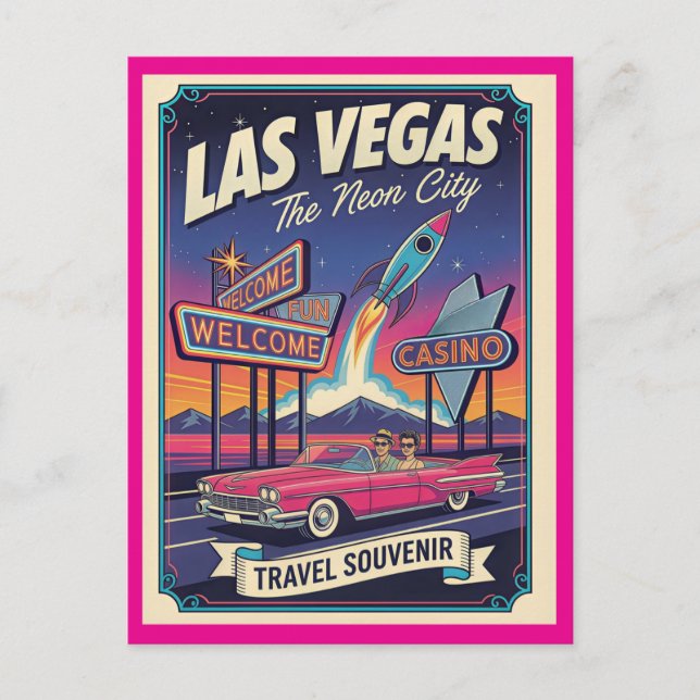 Postal Las Vegas, Nevada – Estilo Retro de la Década de 1 (Anverso)