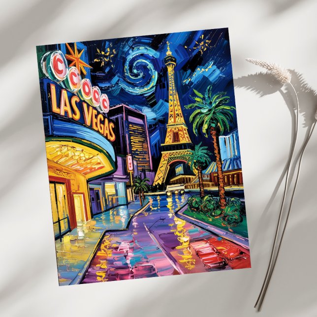 Postal Las Vegas Travel Van Gogh Style Casino Night City (Van Gogh Style Starry Night Las Vegas)