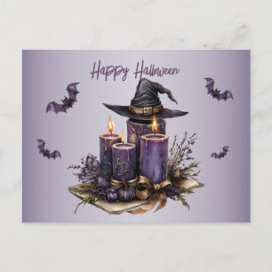 Postal Las velas púrpuras de Halloween dan miedo