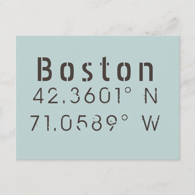 Postal Latitud y longitud de Boston (Anverso)