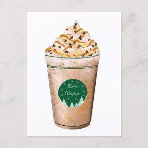 Postal Latte con caramelo goteado de Feliz Navidad