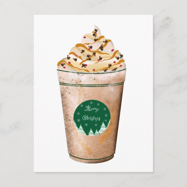 Postal Latte con caramelo goteado de Feliz Navidad (Anverso)
