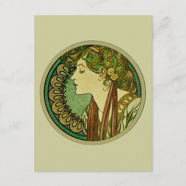 Postal Laurel, Alphonse Mucha Bella Artes Nouveau (Anverso)