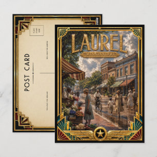 Postal Laurel Mississippi Arte Deco Vintage Edad de Oro