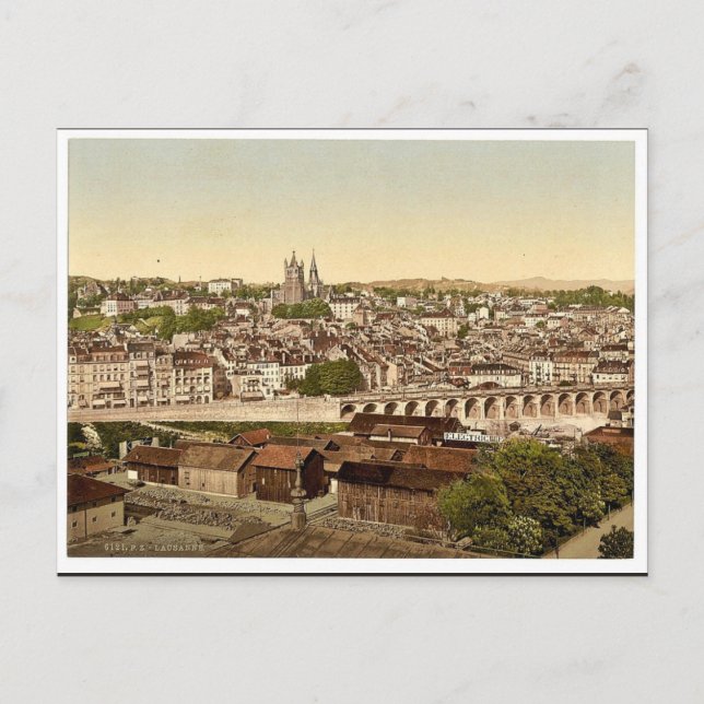 Postal Lausana, vista general, Lago de Ginebra, Suiza c. (Anverso)