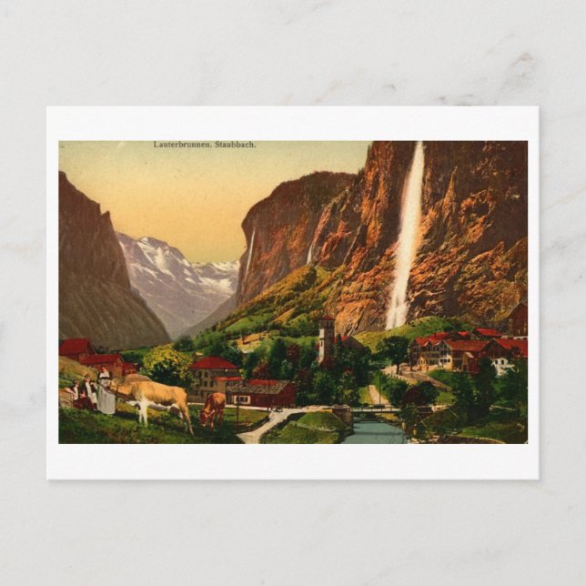 Postal Lauterbrunnen Staubbach Waterfall Suiza (Anverso)