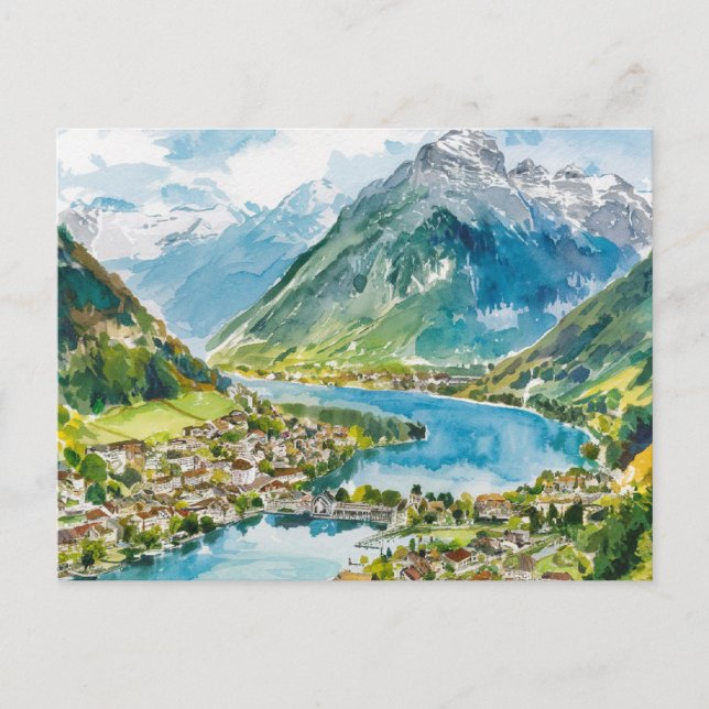 Postal Lauterbrunnen Suiza Watercolor (Anverso)