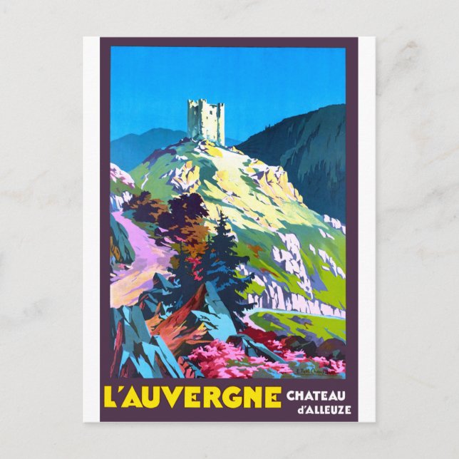 Postal L'auvergne, castillo de Alleuze, Francia, añada (Anverso)