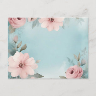 Postal Lavado de acuarela suave en floral azul y rosa
