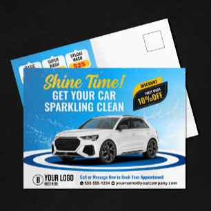 Postal Lavado de Coche Azul Detallado de Auto Limpieza de