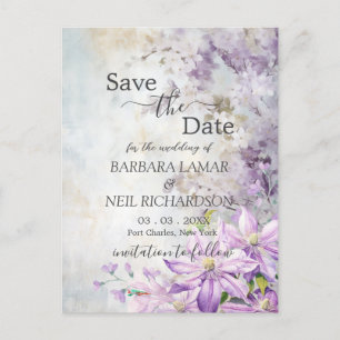 Postal Lavanda acuarela Floral Guardar fecha
