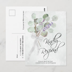 Postal Lavanda Eucalipto Se ruega responder RSVP de boda