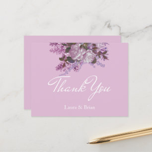Postal Lavanda, Lilas, Rosas, Agradecimiento de Boda
