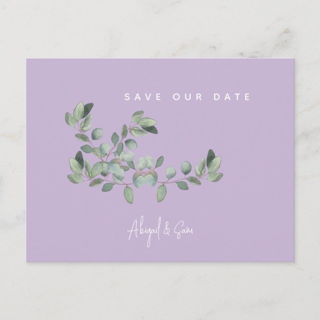 Postal Lavanda y Follaje Ahorre la Fecha de la Boda (Anverso)