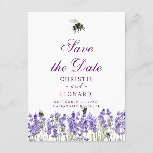 Postal Lavander Purple Simple Guardar La Fecha (Anverso)