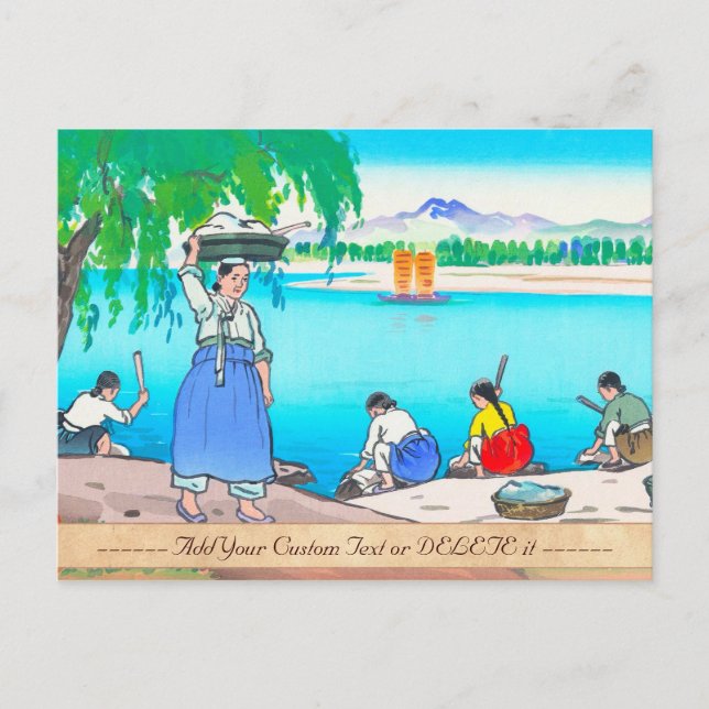 Postal Lavando en el banco - mujeres lavando ropa (Anverso)
