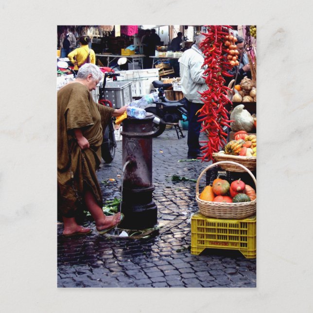 Postal lavar pies en el mercado (Anverso)