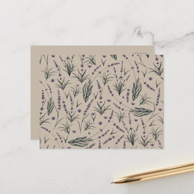 Postal Lavender Botanical Pattern Postcard (Anverso/Reverso In Situ)
