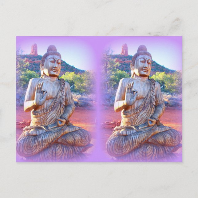 Postal lavender buddhas meditando (Anverso)
