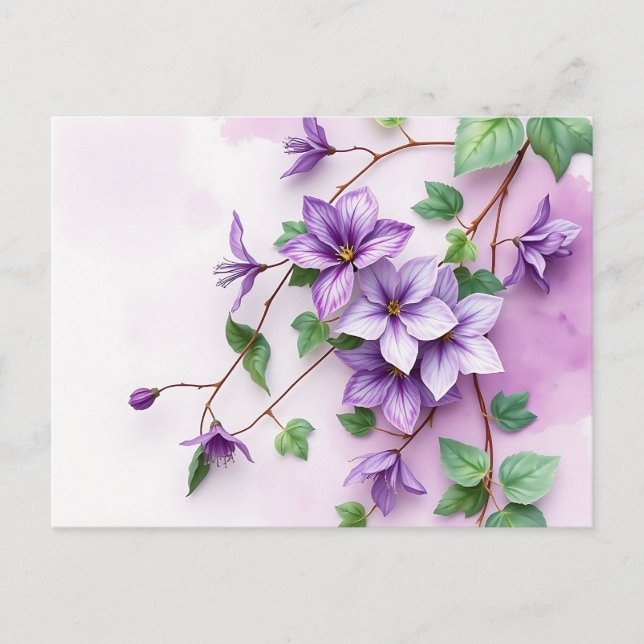 Postal Lavender Clematis Vine Watercolor (Anverso)