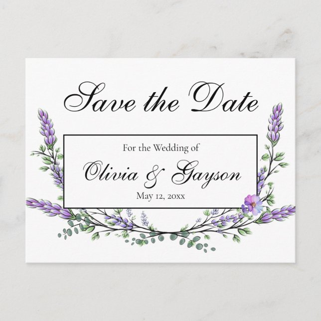 Postal Lavender Eucalyptus acuarela botánica (Anverso)