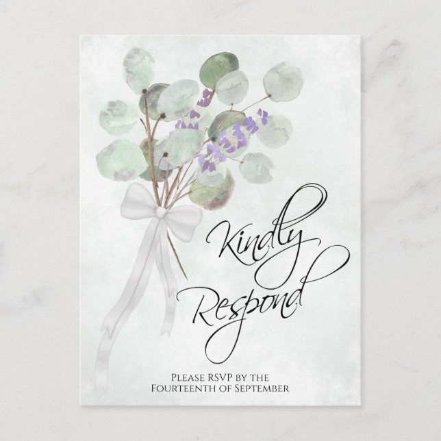 Postal Lavender Eucalyptus Responder Amablemente Boda RSV (Anverso)