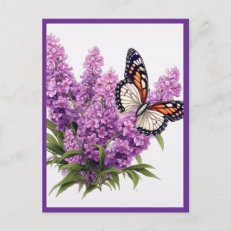 POSTAL LAVENDER FLOWERS WITH BUTTERFLY