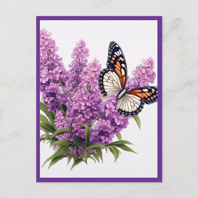 POSTAL LAVENDER FLOWERS WITH BUTTERFLY (Anverso)