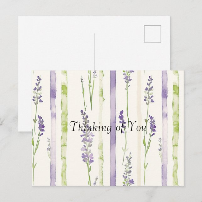 Postal Lavender Green Stripes Floral Thinking of You (Anverso / Reverso)