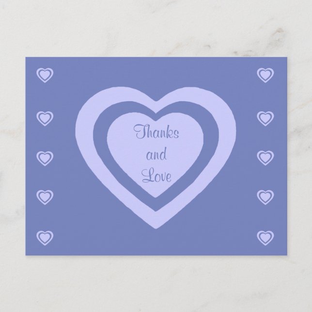 Postal Lavender Hearts Cornflower Blue Boda Gracias (Anverso)