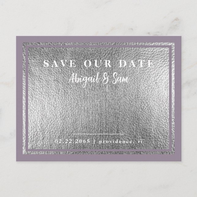 Postal Lavender Metallic Silver Boda Ahorra Nuestra Fecha (Anverso)