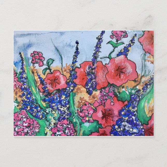 Postal Lavender Poppies Watercolor Garden (Anverso)