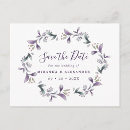 Postal Lavender Save The Date púrpura floral y verde
