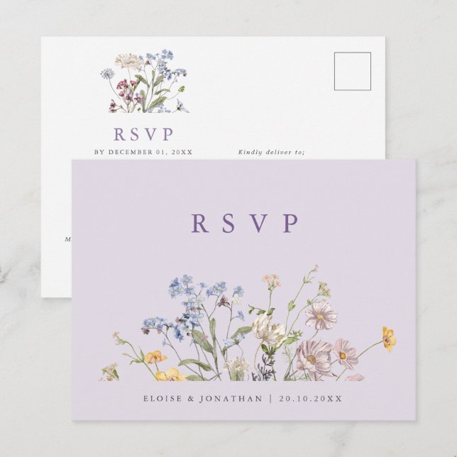 Postal Lavender Spring Wildflower Meadow Wedding RSVP (Anverso / Reverso)